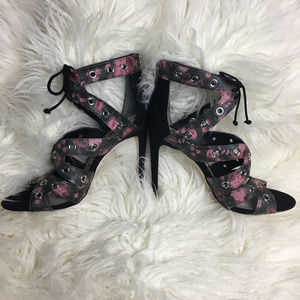 Sam Edelman Strappy Black Floral Phoebe Heels Sz 9